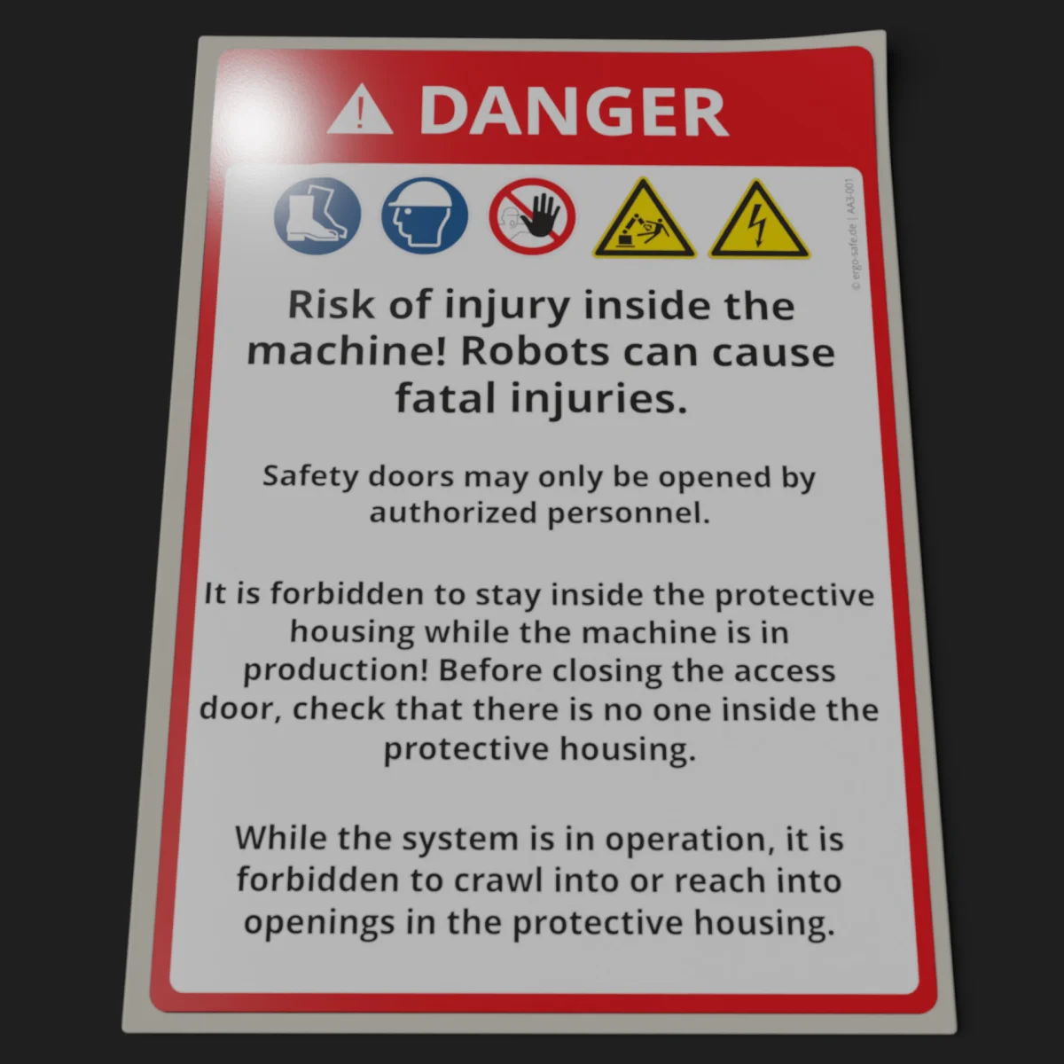 Sicherheitsaufkleber Roboteranlage Gefahr | Betriebsanweisung